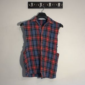 Distressed, Sleeveless Flannel Cut-off